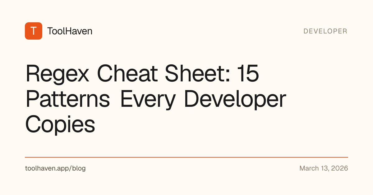 Regex Cheat Sheet: 15 Patterns Every Developer Copies | ToolHaven